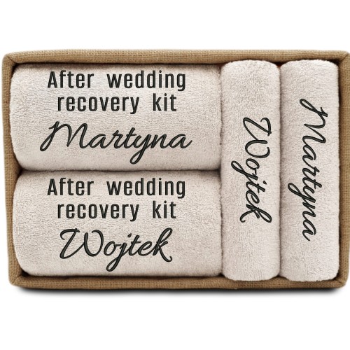 PREZENT ŚLUBNY 4 ręczniki w koszu AFTER WEDDING RECOVERY KIT