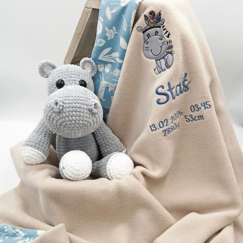 KOCYK z imieniem i metryczką HIPOPOTAM boho