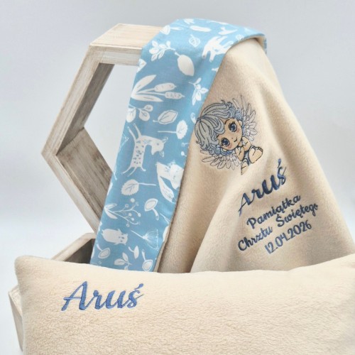 KOCYK i PODUSZKA z imieniem MAŁY ANIOŁEK Pamiątka Chrztu dla chłopca