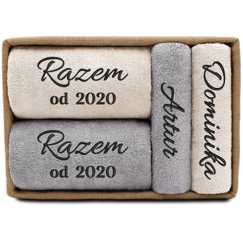PREZENT DLA PARY 4 ręczniki w koszu RAZEM