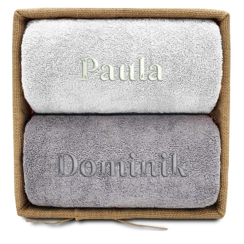 PREZENT DLA DWOJGA 2 ręczniki w koszu Z IMIONAMI pary