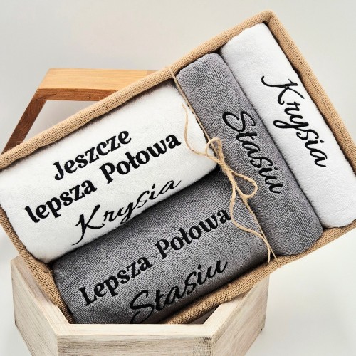PREZENT DLA PARY 4 ręczniki w koszu LEPSZA POŁOWA