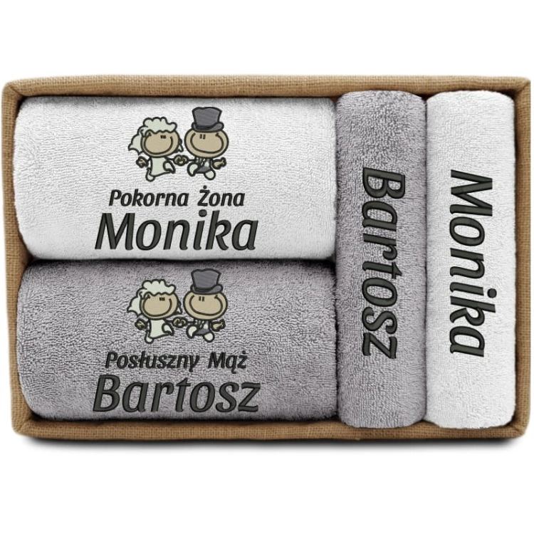 prezent-na-slub-4-reczniki-w-koszu-pokorna-zona-posluszny-maz-bialy-szary.jpg