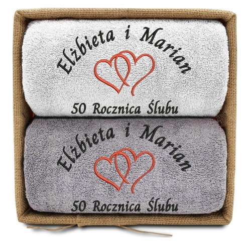 ROCZNICA ŚLUBU 2 ręczniki w koszu SERCA