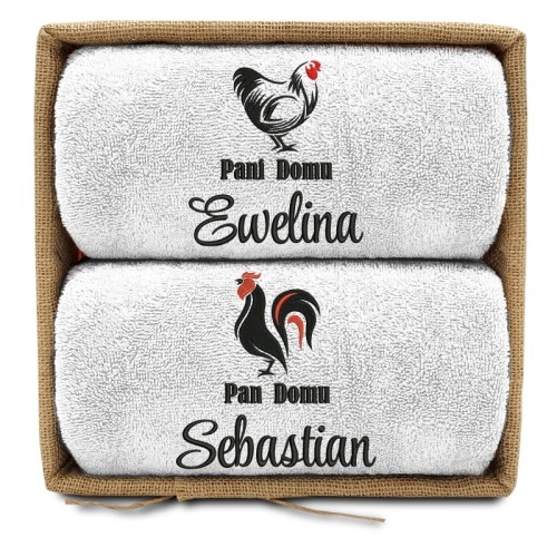 PREZENT NA PARAPETÓWKĘ 2 ręczniki w koszu Pan i Pani domu KOGUT I KURA