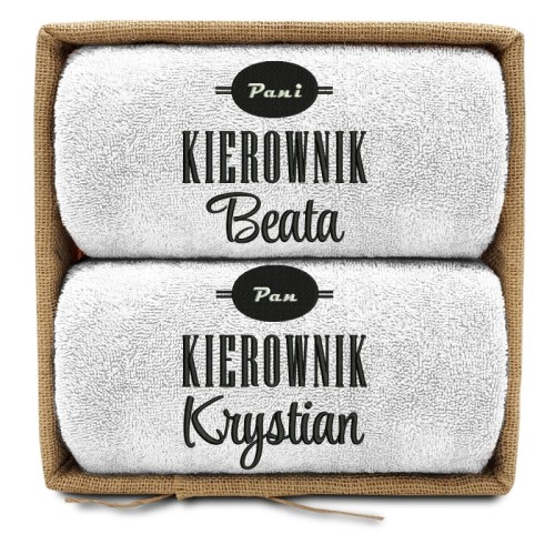 Ręczniki w koszu PAN KIEROWNIK/PANI KIEROWNIK