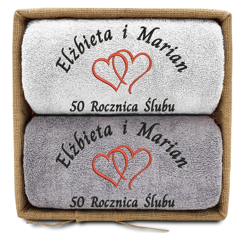 ROCZNICA ŚLUBU 2 ręczniki w koszu SERCA